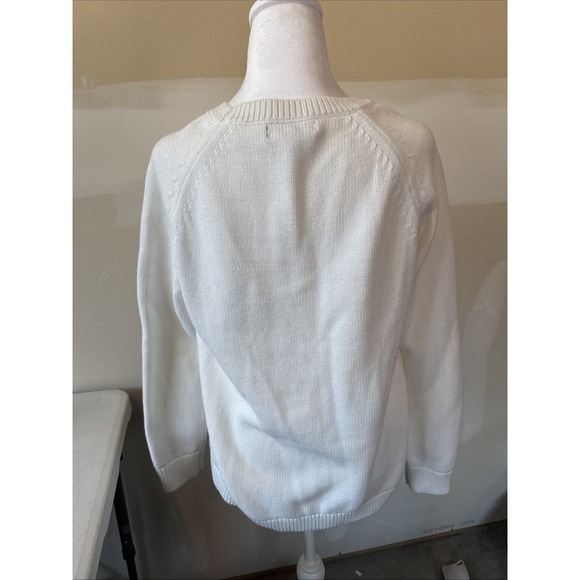 Women Banana Republic White Knitted Pullover Cotton Cable Sweater Preppy Casual - Picture 4 of 5